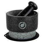 Granite Mortar and Pestle Set - 5.5 Inch, 17.5 Oz - Unique Double Sided - Pestle and Mortar Bowl - Guacamole Mortar Large - Included: Silicone Lid/Mat and Spoon