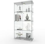 GarveeHome 4 Shelves Display Cabinet, Tempered Glass Curio Showcase with LED Light & Lock, Double Doors Storage Cabinet for Living Room Bedroom Office, White, 64x31.7x14.3 Inch