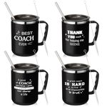 Uiifan 4 Sets Thank You Gifts for Coach 16oz Couch Cup with Handle Lid Straw and Straw Brush Stainless Steel Vacuum Insulated Couch Coffee Mug for Men Women Birthday Retirement Appreciation Gift