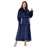 Sendowtek Hoodie Blanket for Women, Oversized Wearable Blanket Loose Style Soft Warm with Giant Pocket Plush Fleece Cosy Pajama Jumper oodie Blanket Fit for Adults Women Men Teens (Navy blue-3.9ft)