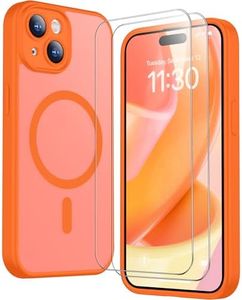 SPIDERCASE Designed for iPhone 15 Case, Magnetic with [2 Tempered Glass Screen Protector] [Full Camera Protection] Anti-Scratched Slim Phone Case for iPhone 15 6.1”,Orange