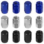 Zhenle 12PCS Wheel Tyre Dust Caps, Aluminum Tire Valve Stem Caps Hexagon Valve Covers Replacement for Cars, Bike, Motorcycles,Trucks(Blue & Black & Silver)