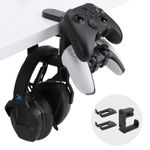 Ginzeca PC Gaming Headphone & Controller Holder, 3 in 1 Under Desk Clamp Universal Headset Controllers Hook with Adjustable and swivelling arm clamp(Black)