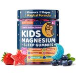 Kids Magnesium Glycinate Sleep Gummies – Calm Focus & Relaxation Support with Magnesium, B6, L-Theanine & Chamomile – Stawberry Stars & Blueberry Moons – 120 Vegan Gummies – Star & Moon Shape – Age 4+