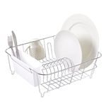 Sweet Home Collection 2 Piece Dish Drying Rack Set Drainer with Utensil Holder Simple Easy to Use Fits in Most Sinks, 14.5" x 13" x 5.25", White