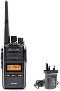 Midland G18 Pro, Two Way Radio Walkie Talkie, 99 PMR446 Channels license free, IP67 Certified, Li-Ion Battery, Desk Charger, Belt Clip, UKCA Certified, UK Plug, Black