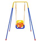 FUNLIO 3-in-1 Swing Set for Toddler with 4 Sandbags, Heavy-Duty Kid Swing Set with Safety Harness, for Backyard, Indoor/Outdoor Play, Folding Metal Stand & Clear Instruction, Easy to Assemble & Store