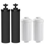 Podoy Water Filter Compatible with Berkeyy Water Filter System,Black Water Filters & PF.2 Fluoride Filters Combo,4 Pack Water Filters Replacement for Gravityy Filter System Ceramicc