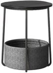 VASAGLE Side Table, Round End Table with Fabric Basket, Spacious, for Living Room Bedroom, Bedside Table, Modern Style, Ebony Black and Slate Grey LET223B01