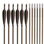 Huntingdoor 6Pcs Archery Handmade Bamboo Arrows Traditional Wooden Arrows Turkey Feather Hunting Arrows for Archery Recurve Bow Longbow Horsebow Hunting Target Practice Gift