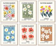 RETRART Flower Market Poster Set of 6, Abstract Flower Market Wall Art Prints, Vintage Colorful Floral Wall Art Decor 8x10 Inch Matisse Poster for Gallery Room Aesthetic Living Room Bathroom Decor