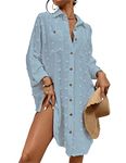 Bsubseach Swimsuit Coverup for Women Bathing Suit Cover Up Button Down Shirt Dresses Swiss Dot Light Blue