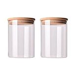 VASANA 2 Pcs 250ml Clear Glass Jars Airtight Bamboo Lids Food Storage Container with Wood Cover Glass Kitchen Canisters Pots Bottles for Pantry Organization Sealed Can Tank 8oz