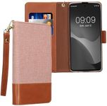 kwmobile Case Compatible with Samsung Galaxy A51 Wallet Cover - Smartphone Card Holder Case With Hand Strap - Magnetic Closure Card Holder - Dusty Pink/Brown