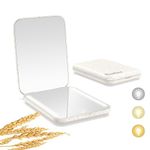 Kintion Rechargeable Pocket Mirror, Wheat Straw Material 1X/3X Magnification Portable Compact Mirror, Handheld Travel Mirror, Small Purse Mirrors for Women, Apricot