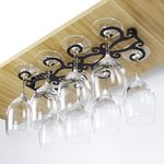 Singring Black Wine Glass Rack, Under Cabinet Wine Glass Holder Stemware Rack Glass Storage Hanger with 8 Hooks Organizer for Kitchen and Bar