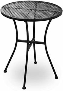 Outogether Mesa redonda de metal de acero para patio al aire libre, mesa de café (negro)