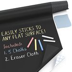 Kassa Large Chalkboard Adhesive Paper Roll - 1.4 x 8 Ft - 5 Chalks Included - Chalkboard Wallpaper Peel and Stick for Wall, Table, School, Classroom - Black Board Paint Alternative Wallpaper