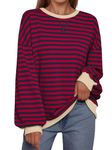 Trendy Queen Oversized Sweatshirt for Women 2024 Fall Striped Long Sleeve Shirts Hoodies Casual Pullover Y2K Top Outfits, Burgundyblue, X-Large