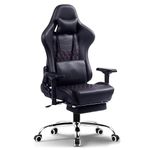 Dowinx Premium Leather Gaming Chair with Massage Cushion and Footrest, Office Chair for Study Table, Adjustable Swivel Chair with Lumbar Support, Headrest, Ergonomic Design for Office or Gaming