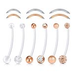 D.Bella 14G Pregnancy Belly Button Rings with Replacement Balls Flexible Bioplast Sport Maternity Belly Ring Retainer for Women Navel Piercing Retainer 1 1/2Inch (38mm), Stainless Steel Bioplast CZ