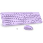 LeadsaiL Purple Wireless Keyboard and Mouse Combo, Full-Sized Ergonomic Computer Keyboard, 2.4GHz USB Cordless Keyboard Silent Mouse Set, 12 FN Shortcuts for Windows MacOS Laptop Computer