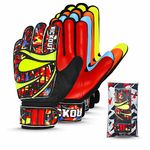 Kickout Premium Goalkeeper Gloves | Funky Goalkeeping Gloves With 3mm Latex For Super Grip & Protection | Adults, Kids, Boys Glove For Football Goalie | (Size 5 suitable for 9-12 Years, Red)