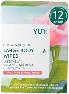 YUNI Beauty Large Body Wipes (Rose Cucumber, 12 Count) Soft Moist Showerless Wipes, Cleanse & Deodorize Waterless Travel Body Cleanser, Biodegradable Individually Wrapped Body Wipes for Camping or Gym