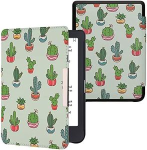 kwmobile Custodia eReader Compatibile con Tolino Shine 3 Cover - eBook Reader Flip Case - verde chiaro/verde scuro - Cactus e Piante Grasse