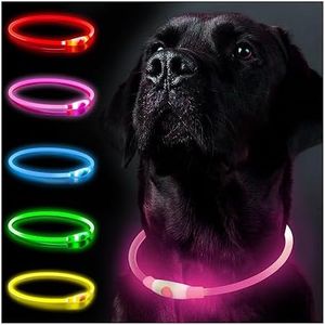 Collare per cani luminoso, di sicurezza regolabile con 3 modalità di illuminazione, ricaricabile tramite USB, impermeabile, per cani grandi, medi e piccoli