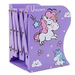 oddpod™ Cute Unicorn Adjustable Metal Bookend/Desktop Multi-Purpose Expandable Book Shelf Organiser Stand for Home, Office, School, Study, Living Room & Library Decoration - Purple