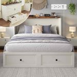 Jocisland Full Size Murphy Cabinet Bed with Charging Station, Foldable Hideaway Bed Featuring Large Storage Drawer, Space-Saving Platform Bed for Home Office or Small Spaces, Distressed White