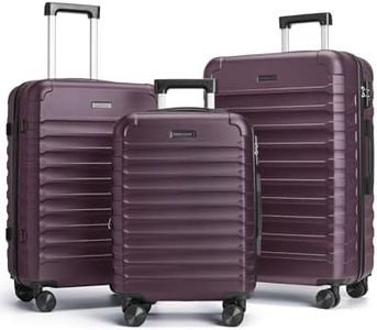 LIGHT FLIGHT Luggage Sets, 3 Piece Durable Suitcase Set with Spinner Wheels, 3 Pcs Hard Shell Lightweight Luggage with TSA Lock, Large Checked Travel Suitcases, 20/24/28 Inch,Purple