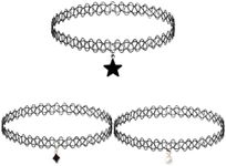 3 Pcs Black Choker Necklace for women,Stretchy Gothic Tattoo Choker Necklace,Stretch Tattoo Choker Chain with Rhombic, Stars,Pearls Choker,Necklaces Jewelry for Women Teen Girls Kids Gift Pack