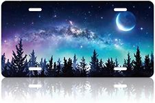 Beautiful Moon Phases Car Front License Plate Cover Colorful Mountain Stars Galaxy Personalise License Plate Rust-Proof Stainless Steel Metal Car Plates Tag Novelty Decorative 12.2" x 6.2" Men Women