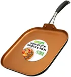NutriChef Copper Pan Non-Stick Coating Inside, Hard-Anodized Look Heat Resistant Lacquer Outside, Silicone Handle NCSQPA, 1 Griddle