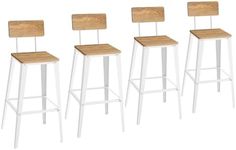 VASAGLE Set of 4 Bar Stools, Bar Height Stools, Tall Bar Stools with Back, Bar Chairs, Steel Frame, Industrial Style, Easy Assembly, Wheat Brown and Cloud White ULBC278K01