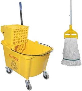 Midoneat Commercial Mop Bucket with Side Press Wringer on Wheels, Including One Commercial Mop, 35 Quart, Yellow