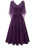 HomRain Women V-Neck Elegant Casual Dress for Bride Mother Formal Knee Party Cocktail Wedding Guest Dress,Grape M