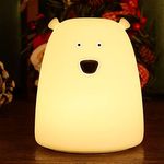 ZKLiLi Night Light for Kids, Cute Night Lamp Battery Powered Night Light for Kids Silicone Soft LED Nightlights, Baby Nursery Squishy Light Birthday Gifts for Girls and Boys (Bear)