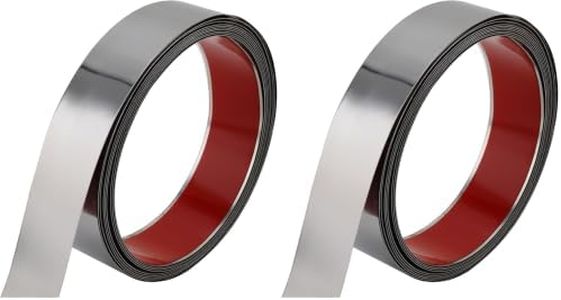 Taaizau Flexible Self Adhesive Metal Strip for Magnet, Strong Peel and Stick Ferrous Tape Roll for Workshop, Office, School and Home Decoration (Shiny Silver, 16.4ft x 1.6inch) (Pack of 2)
