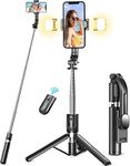 HOLD UP Selfie Stick with Upgraded Tripod, Selfie Stick with 2 Fill Light, Extra Long 44.9 inch Phone Tripod with Detachable Remote, Compatible with Smartphone, Camera, GoPro