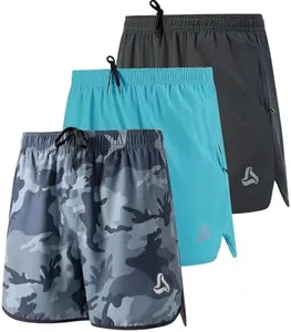 SILKWORLD Mens Running Shorts Quick Dry Athletic Yoga Shorts with Zipper Pockets, DH/LSL/camo(Pack of 3), L