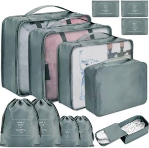 MOOING 12Pcs Organizador de Maletas,Cubos de Embalaje,Impermeable Organizador Maleta Viaje,Bolsas de Embalaje para Maletas Para Ropa,Zapato,Cosméticos,Ropa Interior（Gris）