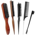 5 Pieces Boar Hair Bristles Brush, Pulled Tail Brush, Brush with Natural Boar Bristles, Professional Boar Bristles Combs with Wooden Handle, Reduce Breaking