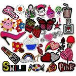 Libiline 30pcs Assorted Styles Girl Pink Embroidered Patch Sew On Iron On Patches Appliques Clothes Dress Plant Hat Jeans Sewing Flowers Applique DIY Accessory (Assorted-Style 3)