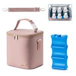 BABEYER Breastmilk Cooler Bag with Ice Pack Fits 6 Baby Bottles Up to 9 Ounce, Baby Bottle Bag with Shoulder Strap for Nursing Mom Daycare, Pink