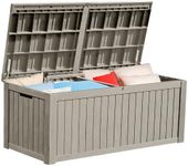 YITAHOME 150 Gallon Large Outdoor Storage XL Deck Box w/Divider for Patio Furniture,Outdoor Cushions, Garden Tools, Sports Equipment and Pool Supplies, Waterproof, Resin, Lockable, Taupe