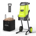 Yeryork Wood Chipper, 15-Amp 1.8" Cutting Diameter Electric Wood Chipper & Shredder with 50L Collection Bag, Efficient Mulcher for Easy Cleanup and Ideal for Yard Waste, Branches, and Leaves