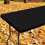 Smiry Rectangle Picnic Table Cloth, Waterproof Elastic Fitted Tablecloths for 4 Foot Tables, Washable Polyester Table Cover for Camping, Indoor and Outdoor (Black, 30"x48")